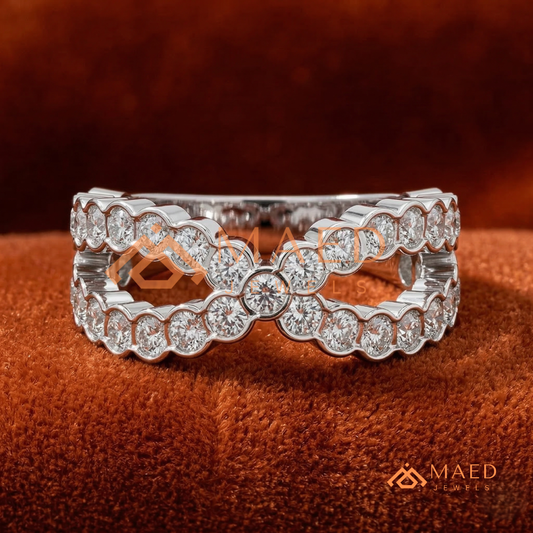 Crossover Moissanite Eternity Ring – Silver, 14K Yellow & Rose Gold