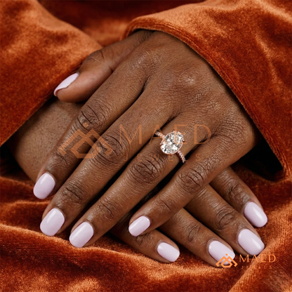 Oval Cut Hidden Halo Engagement Ring | Pavé Band in 14k Gold, Rose Gold & Silver
