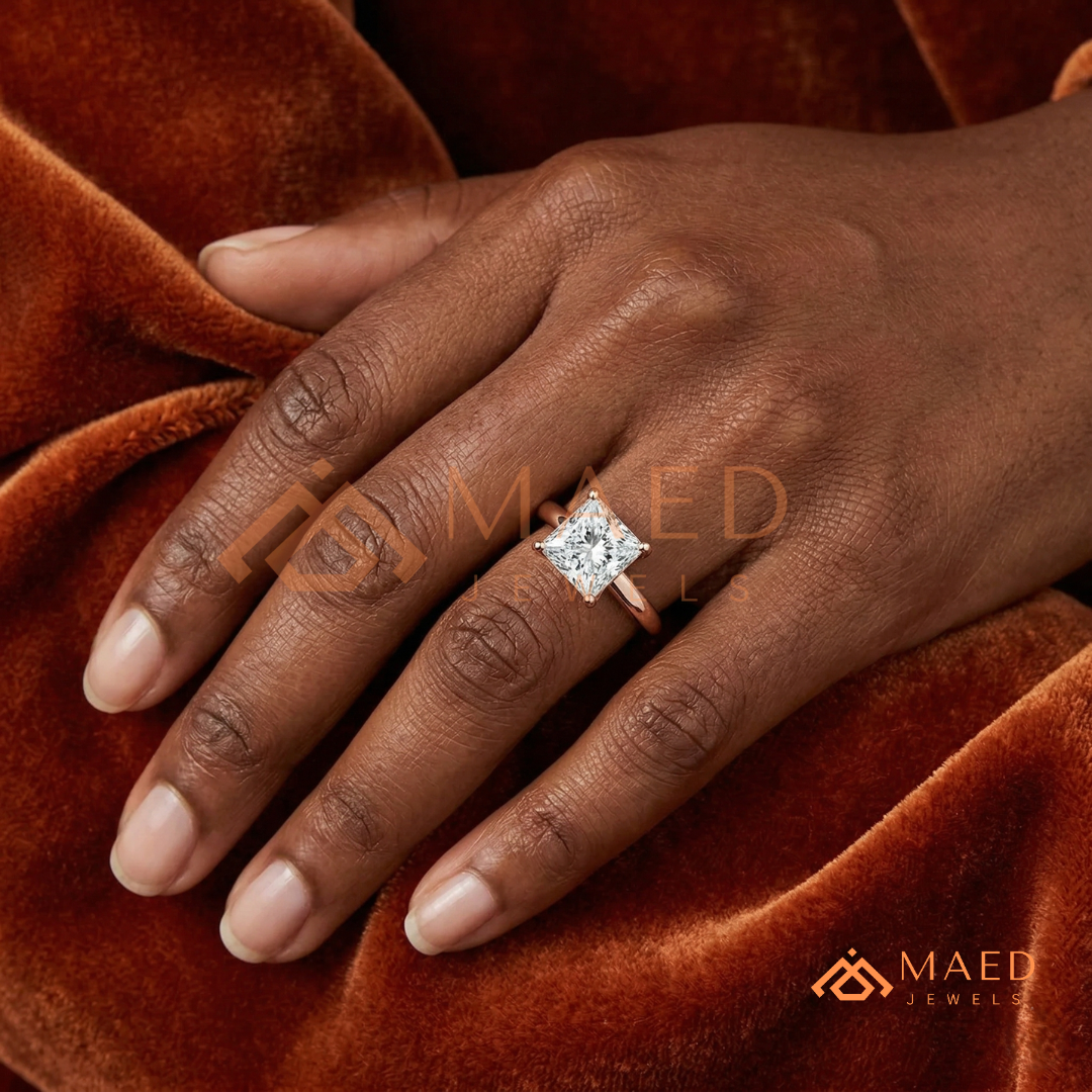 Princess Cut Hidden Halo Engagement Ring in 14K Gold & Sterling Silver