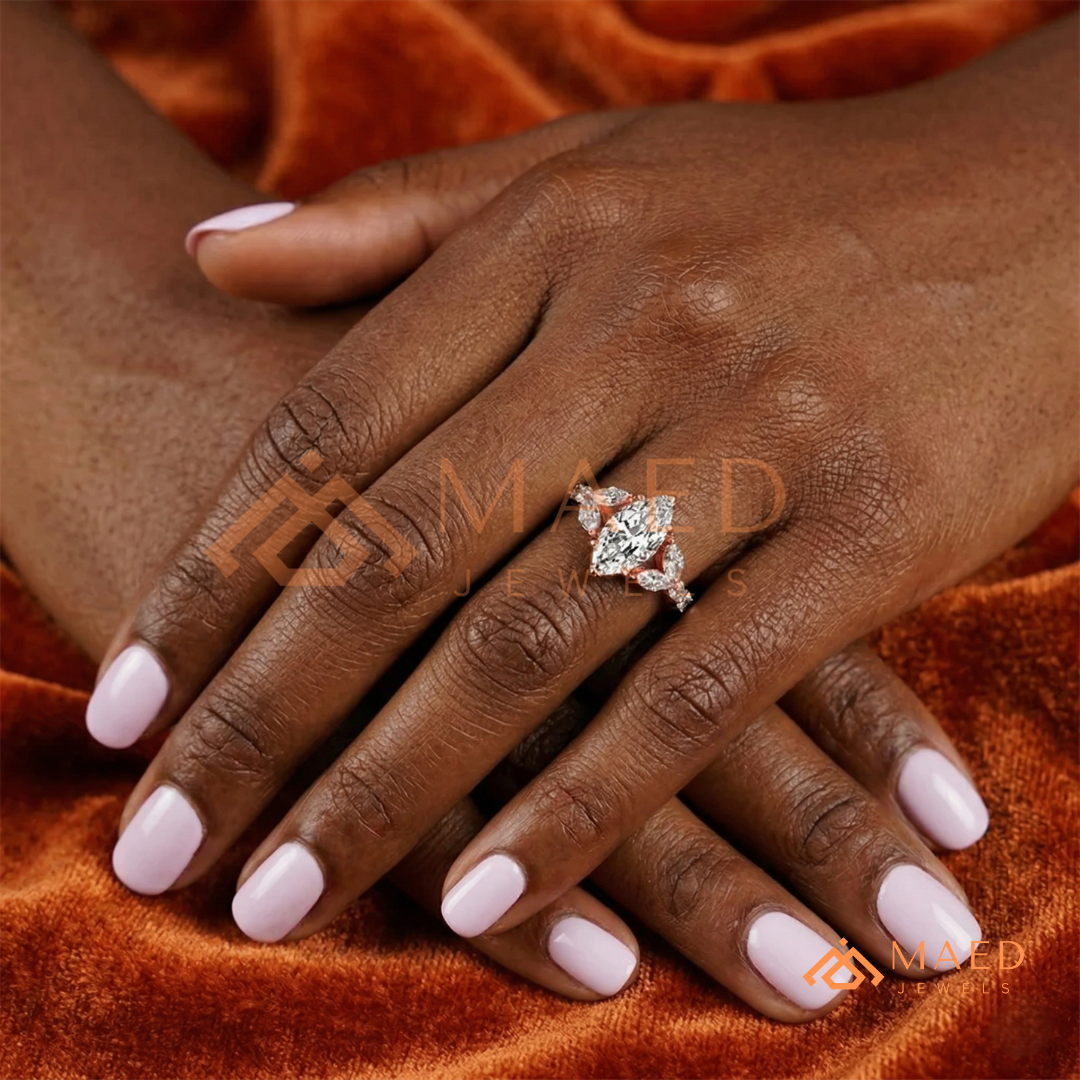 Marquise Cut Leaf Cluster Engagement Ring | 14k Gold, Rose Gold & Sterling Silver