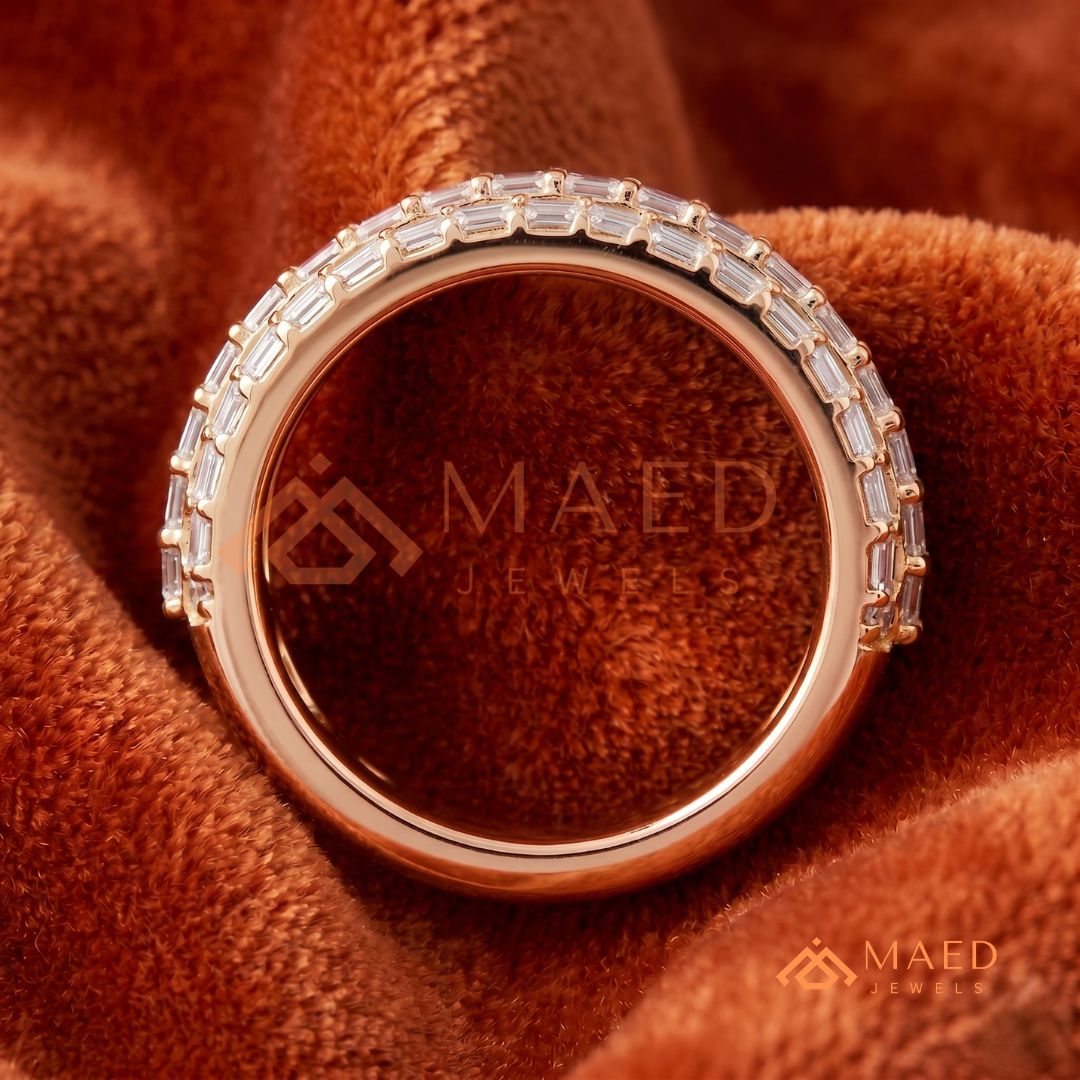 Multi-Row Emerald Cut Diamond Eternity Band in Silver, 14K Yellow & Rose Gold