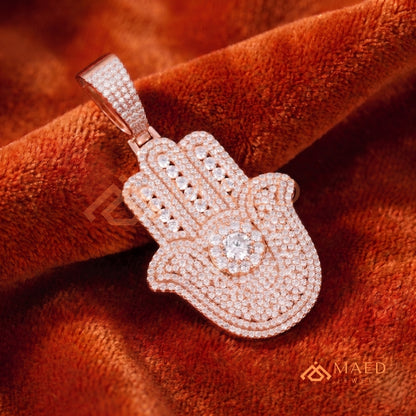 Iced-Out Hamsa Hand Pendant – Micro-Pave Diamond Finish in Silver, 14k Gold, 14k Rose Gold