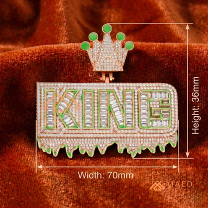 "King" Drip Statement Pendant –  14K Gold, Rose Gold & Sterling Silver with Hand-Set VVS Stones & Enamel Accents