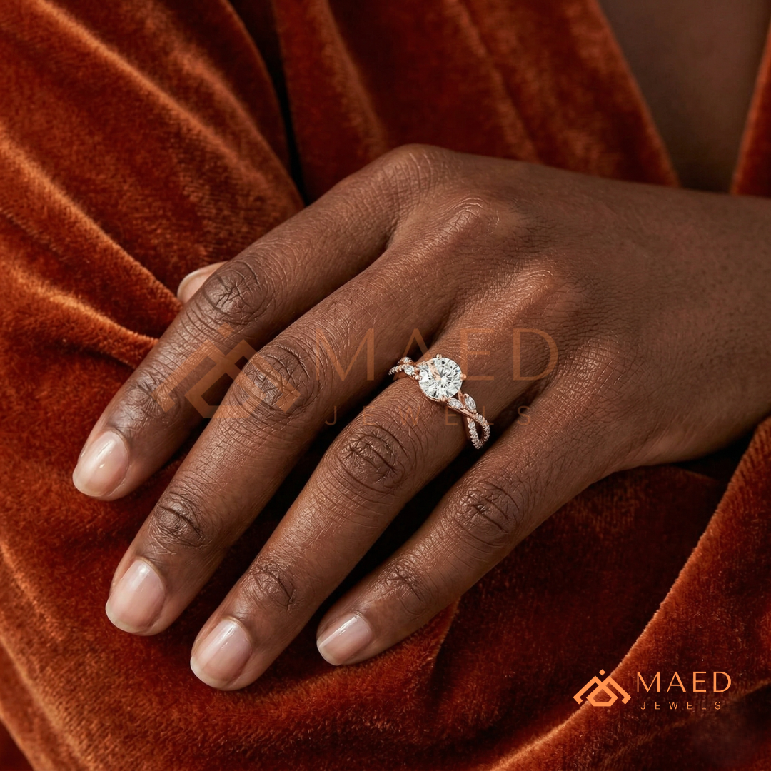 Enchanted Vine Round Brilliant Cluster Ring in 14K Yellow Gold, Rose Gold & Silver