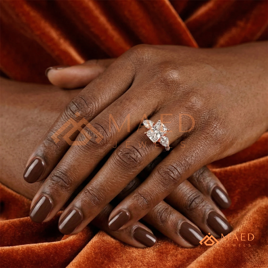 Modern Oval Cut Triple Row Engagement Ring with Baguette & Pavé Band
