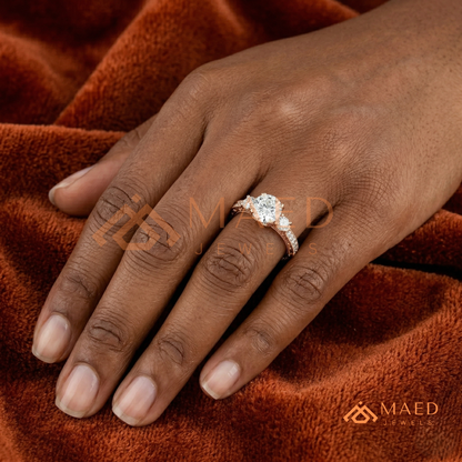 Vintage 3-Stone Round Engagement Ring in 14K Gold, Rose Gold & Silver | Antique Milgrain Pave Moissanite Ring for Women