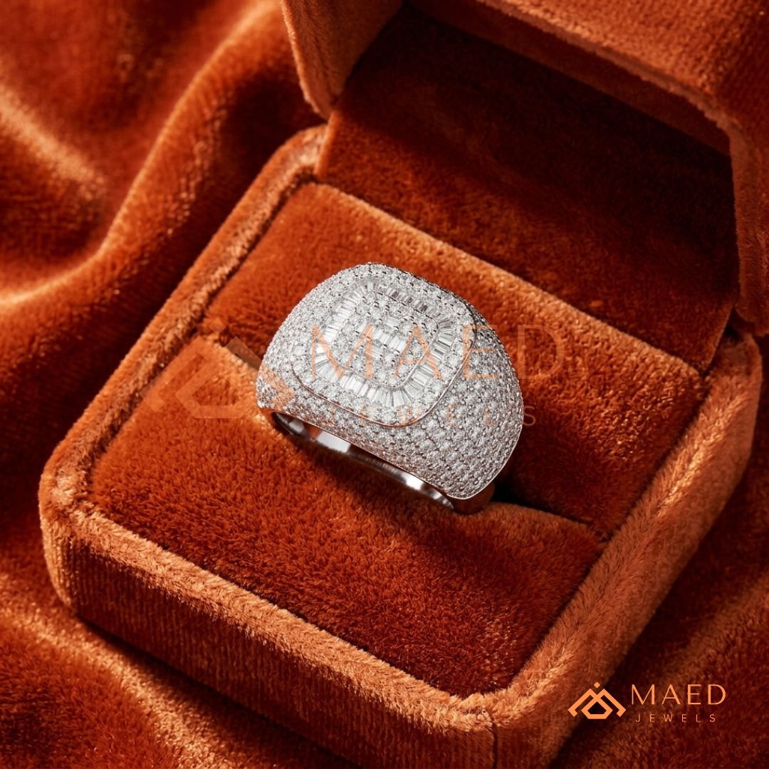 Heavy Square Iced Baguette Signet Ring – 925 Silver, 14K Gold & Rose Gold