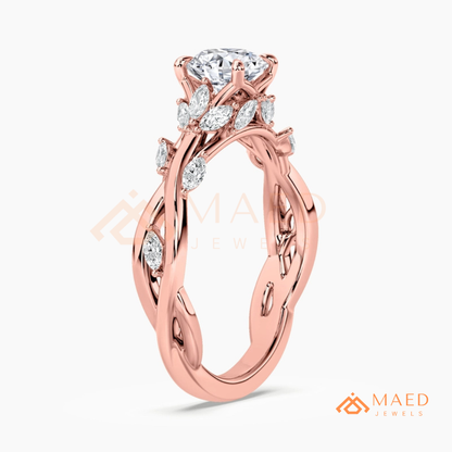Nature Inspired Twisted Vine Engagement Ring in 14K Gold, Rose Gold & Silver