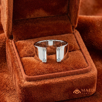 Minimalist Two-Stone Open Cigar Ring – Silver, 14K Yellow & Rose Gold