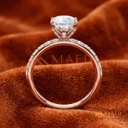 Oval Cut Engagement Ring with Pavé Band | Classic 4-Prong Promise Ring for Women | 14K Gold, Rose Gold & Sterling Silver