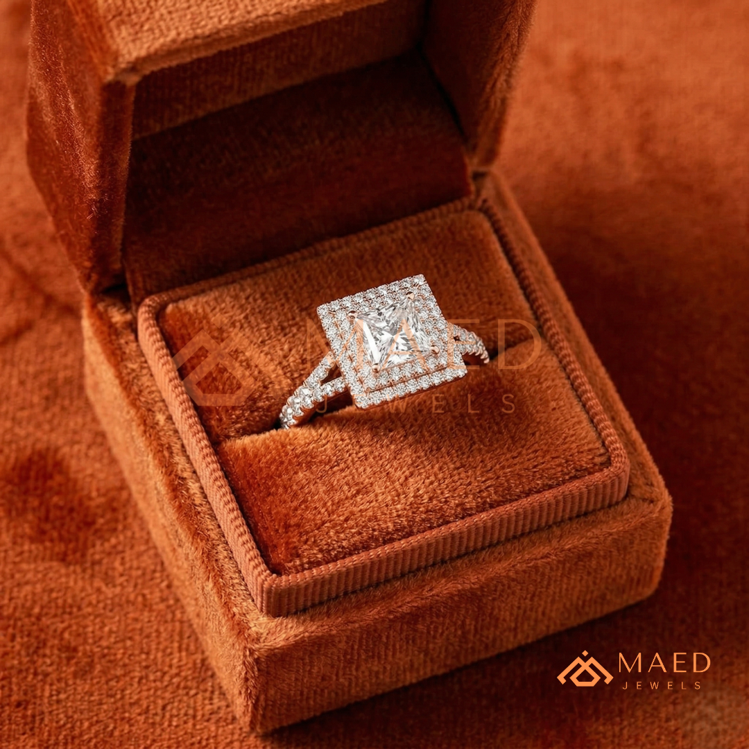 Vintage Oval Cut Geometric Shield Ring | Marquise & Round Pavé Chevron Band