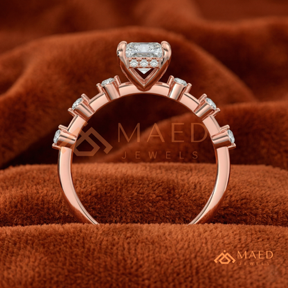 Radiant Cut Moissanite Engagement Ring in Sterling Silver, 14K Gold & Rose Gold | Art Deco Bezel-Set Accent Band