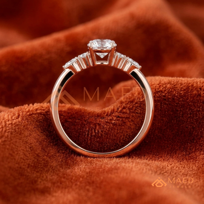 Round Cut Cluster Engagement Ring in 14K Gold, Rose Gold & Silver | Vintage Pear Accent Moissanite Ring for Women