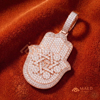 Iced Out Hamsa & Star of David Pendant with Chai Symbol - Sterling Silver, 14K Gold & Rose Gold