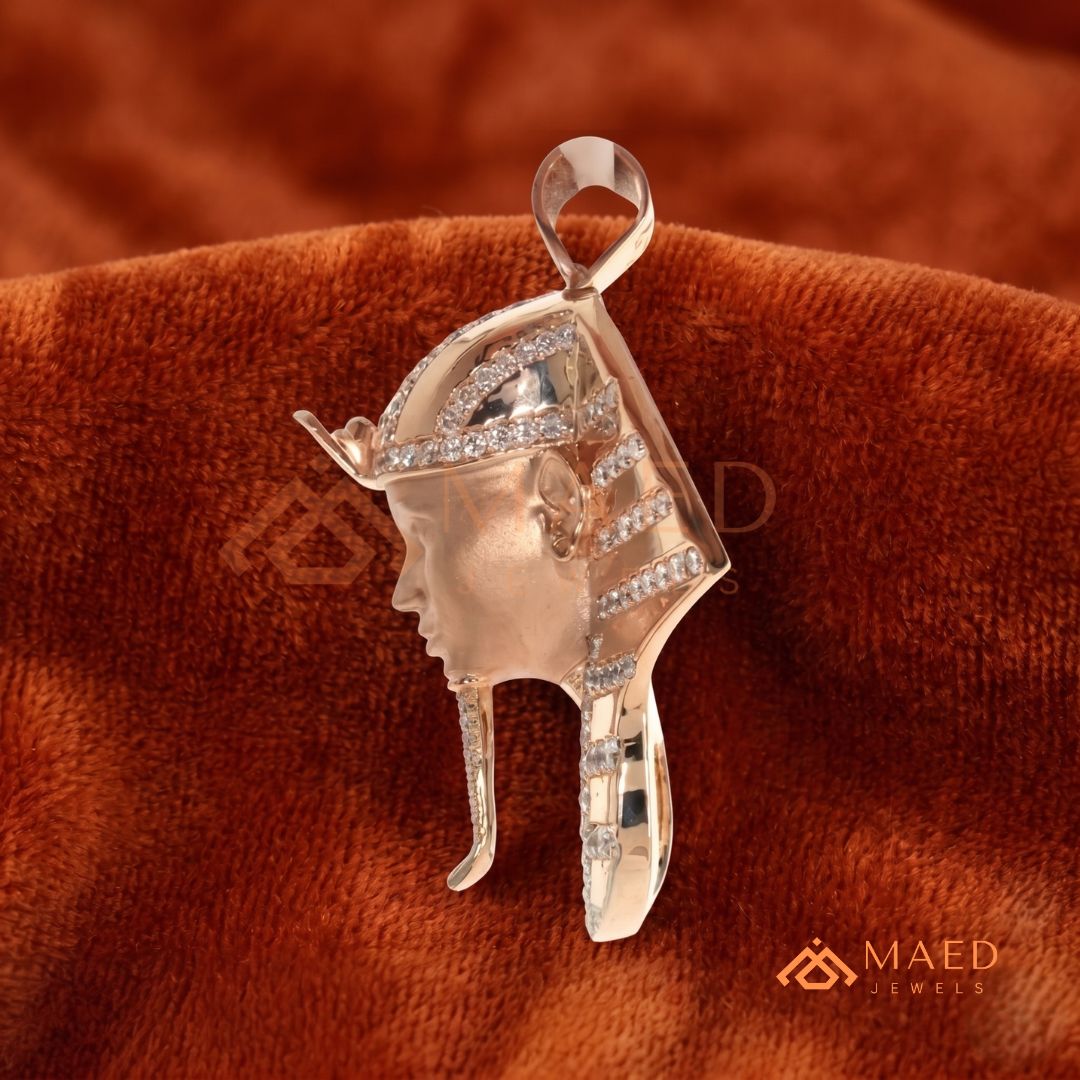 Heavy Egyptian Pharaoh Mask Statement Charm – Diamond Cluster Pendant