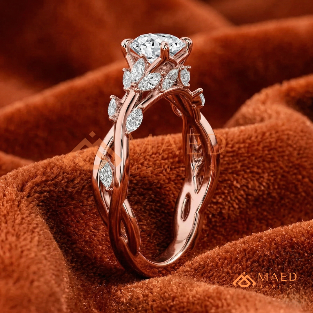 Nature Inspired Twisted Vine Engagement Ring in 14K Gold, Rose Gold & Silver
