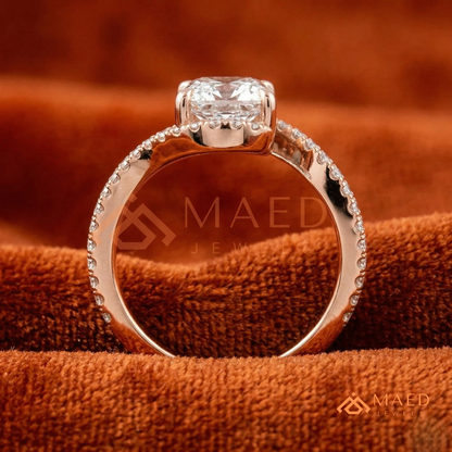 Cushion Cut Moissanite Bypass Halo Engagement Ring in Sterling Silver, 14K White Gold & Rose Gold | Criss Cross Diamond Simulant Wedding Ring