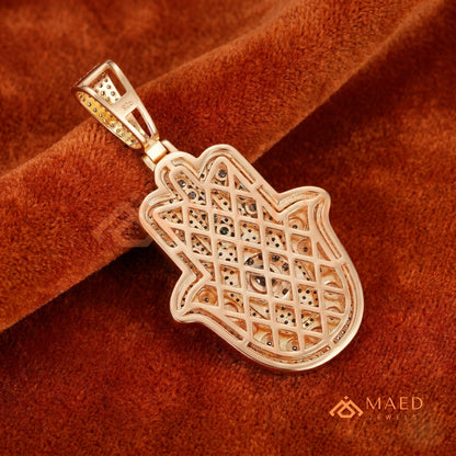 Iced-Out Hamsa Hand Pendant – Micro-Pave Diamond Finish in Silver, 14k Gold, 14k Rose Gold