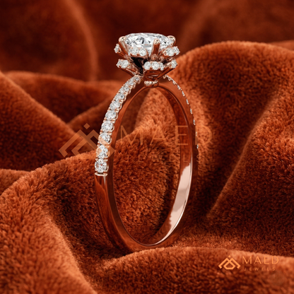 Vintage Oval Cut Halo Engagement Ring in 14K Gold, Rose Gold & Silver