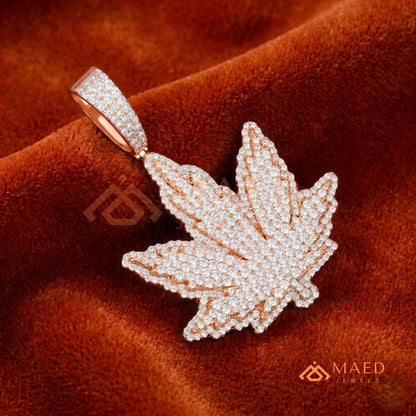 Iced Out Leaf Diamond Pendant | 14K Gold, Rose Gold & Sterling Silver