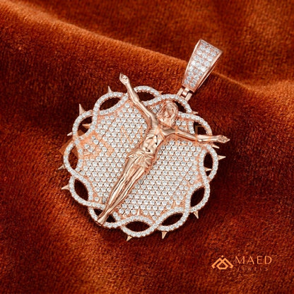 Iced Out Crown of Thorns Jesus Piece Pendant - Available in Silver, 14K Gold & 14K Rose Gold