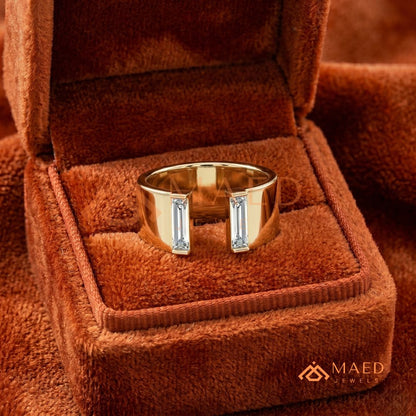 Minimalist Two-Stone Open Cigar Ring – Silver, 14K Yellow & Rose Gold