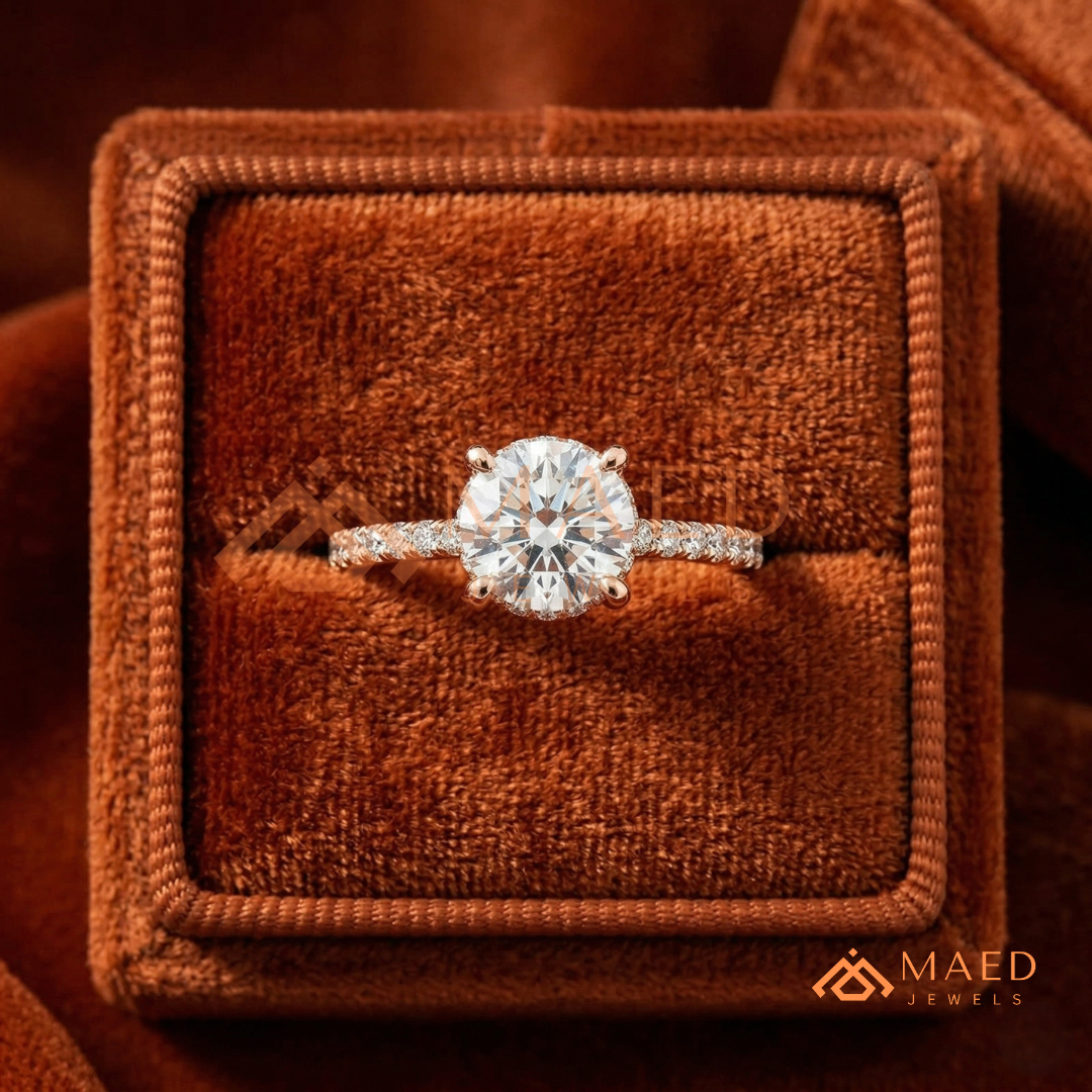 Classic Solitaire Engagement Ring with Pavé Band
