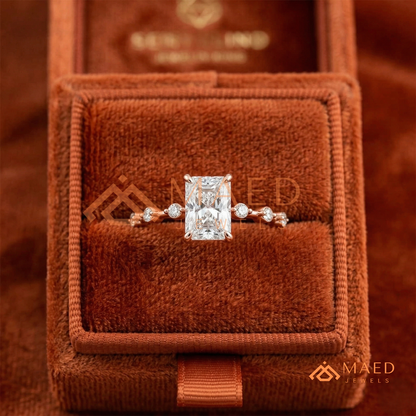Radiant Cut Moissanite Engagement Ring in Sterling Silver, 14K Gold & Rose Gold | Art Deco Bezel-Set Accent Band