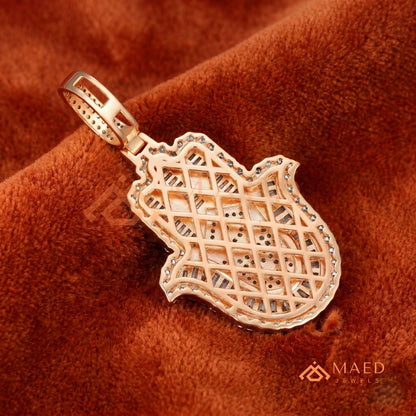 Iced-Out Hamsa Hand Pendant with Star of David & Menorah – Premium Micro-Pave Finish