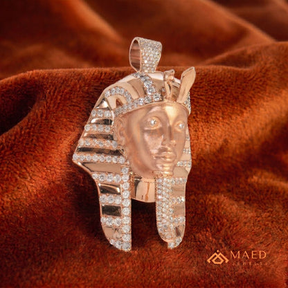Heavy Egyptian Pharaoh Mask Statement Charm – Diamond Cluster Pendant