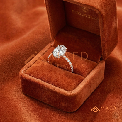 Oval Cut Engagement Ring with Pavé Band | Classic 4-Prong Promise Ring for Women | 14K Gold, Rose Gold & Sterling Silver