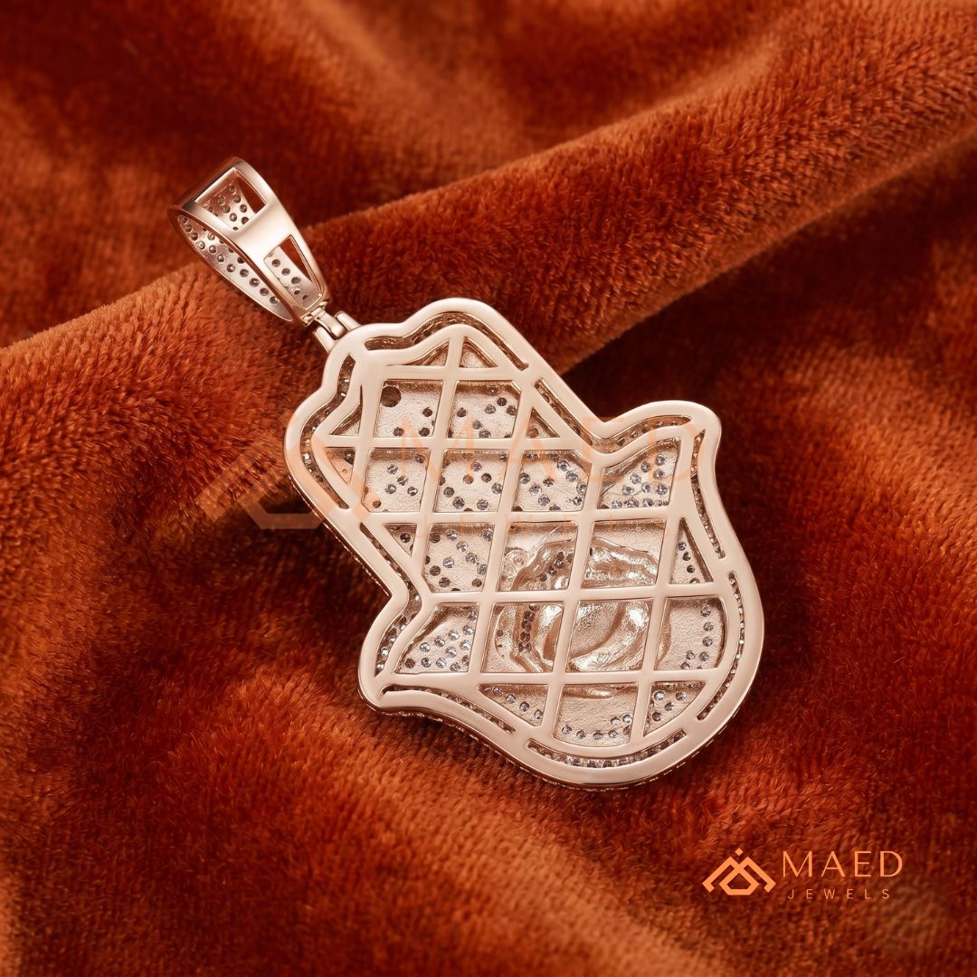 Iced Out Hamsa & Evil Eye Protective Pendant – Symbolic Statement Medallion