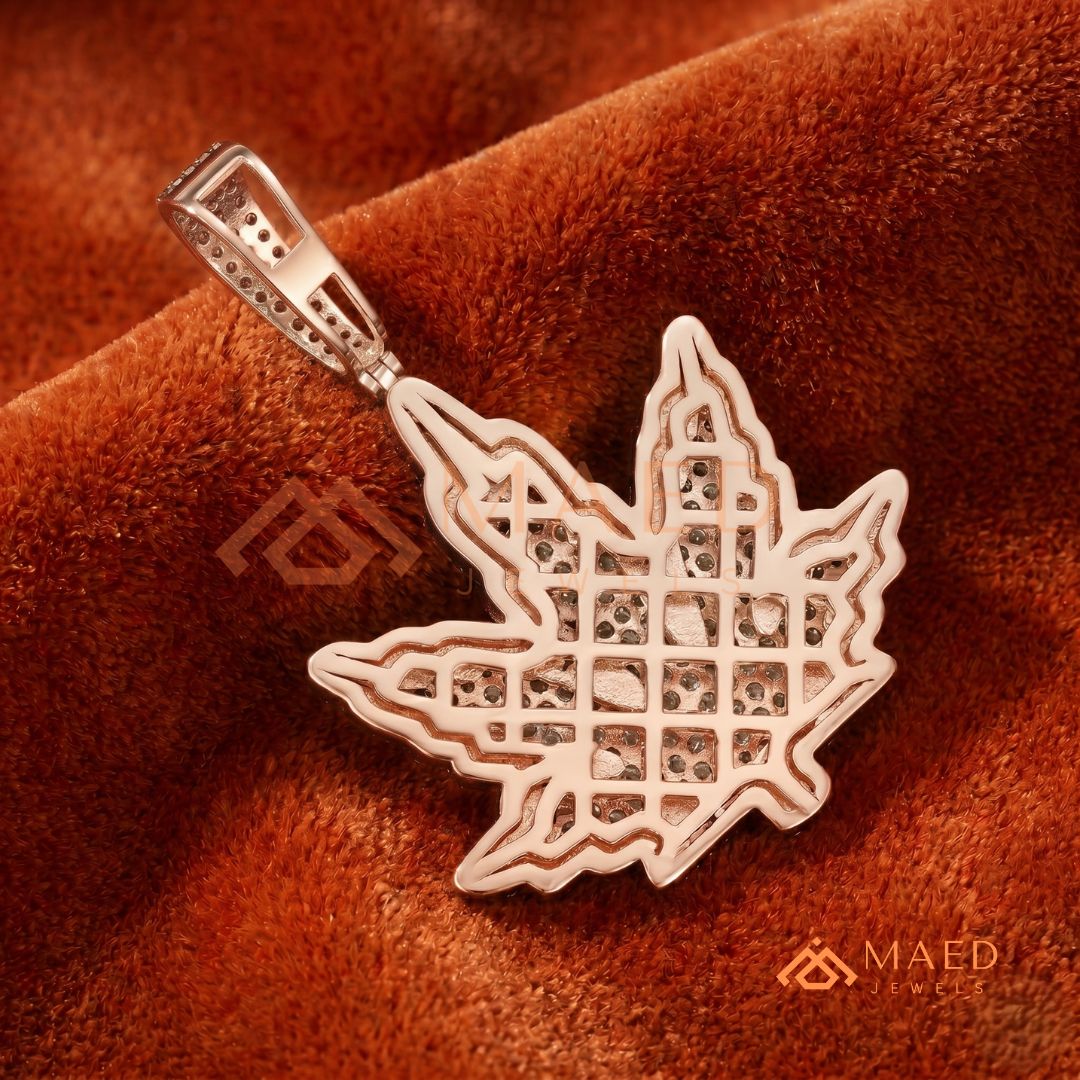 Iced Out Leaf Diamond Pendant | 14K Gold, Rose Gold & Sterling Silver