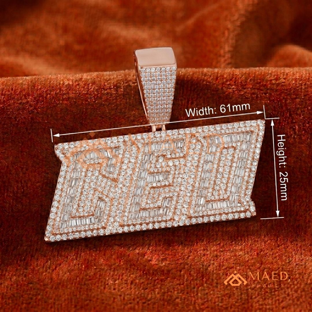 Custom "CEO" Baguette & Round Diamond Iced-Out Pendant in Silver, 14K Gold, & 14K Rose Gold