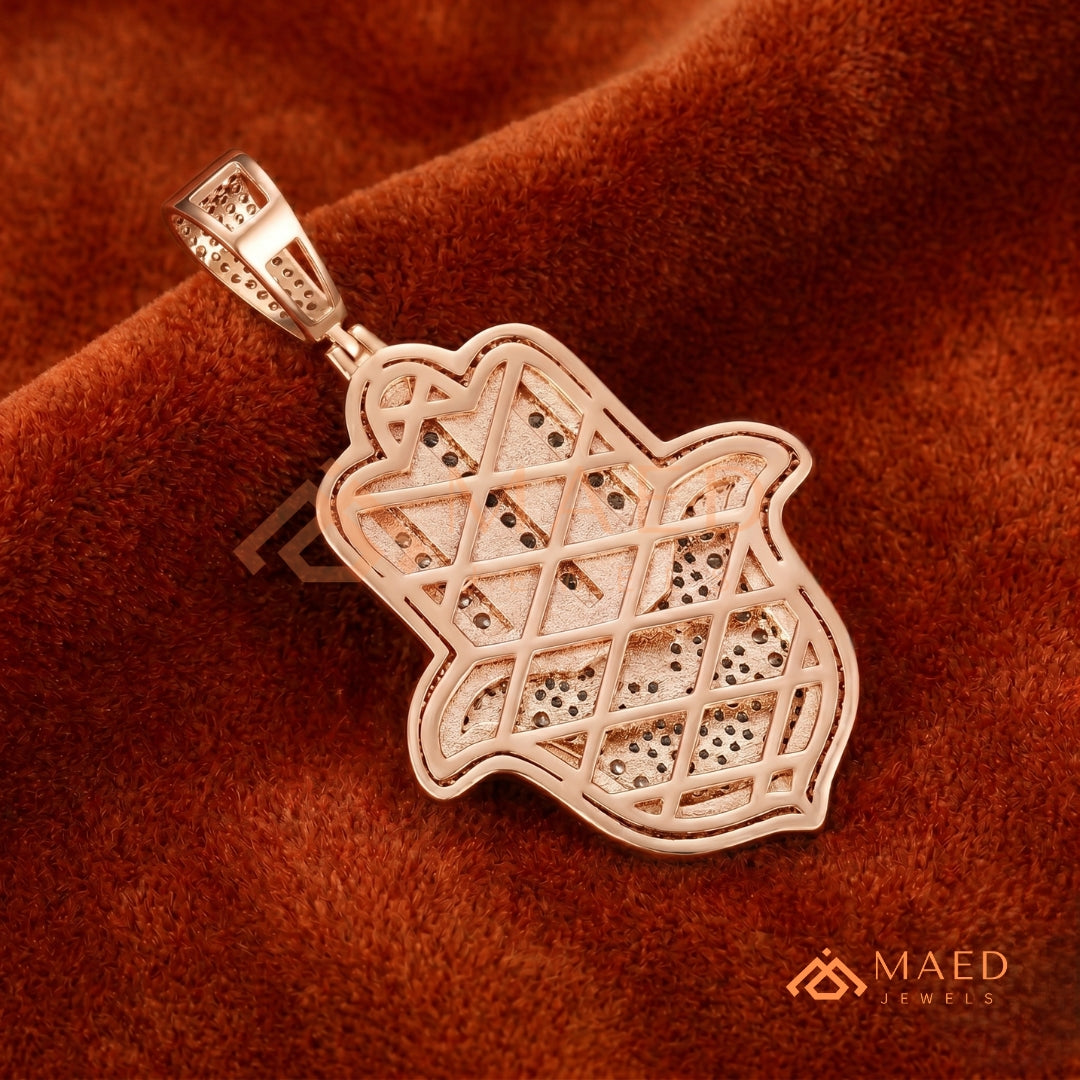 Iced Out Hamsa Hand Pendant Necklace | Sterling Silver, 14K Gold & Rose Gold