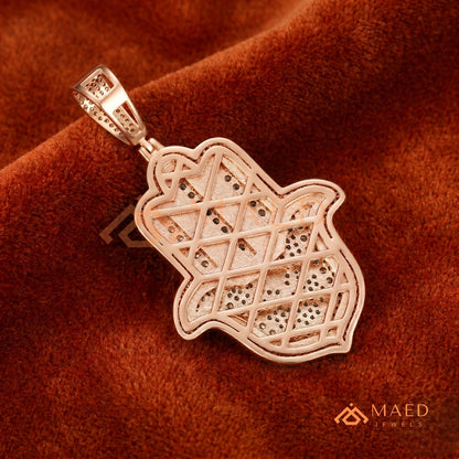 Iced Out Hamsa Hand Pendant Necklace | Sterling Silver, 14K Gold & Rose Gold
