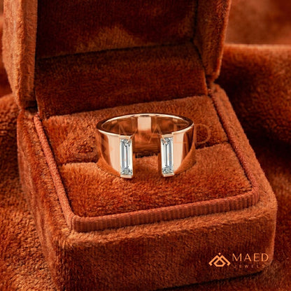 Minimalist Two-Stone Open Cigar Ring – Silver, 14K Yellow & Rose Gold