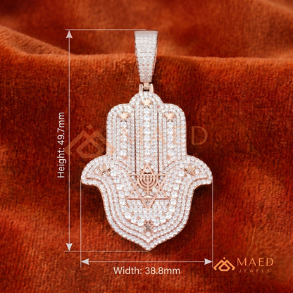 Iced Out Hamsa Hand Pendant Necklace | Sterling Silver, 14K Gold & Rose Gold