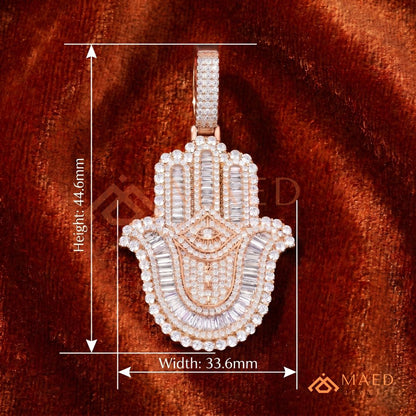 Iced-Out Hamsa Hand Pendant with Star of David & Menorah – Premium Micro-Pave Finish