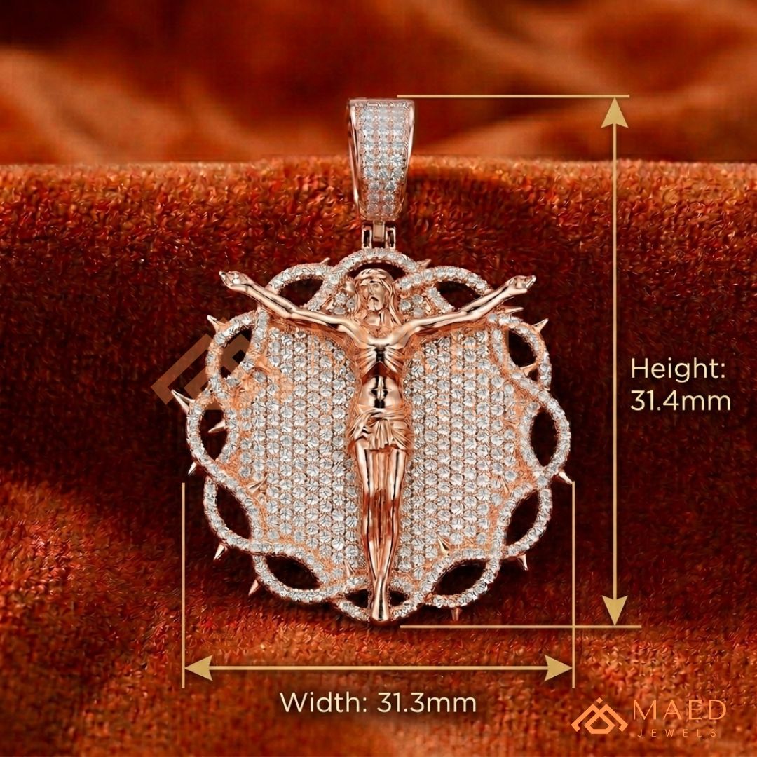 Iced Out Crown of Thorns Jesus Piece Pendant - Available in Silver, 14K Gold & 14K Rose Gold