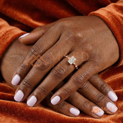 Radiant Cut Moissanite Engagement Ring in Sterling Silver, 14K Gold & Rose Gold | Art Deco Bezel-Set Accent Band
