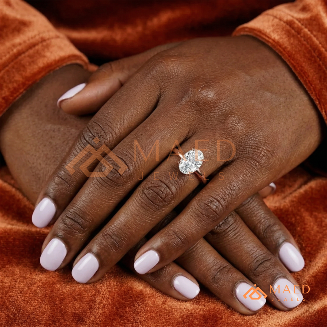 Classic Oval Cut Moissanite Solitaire Ring | 14K Gold, Rose Gold & Sterling Silver Engagement Ring for Women