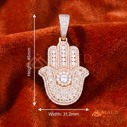 Iced-Out Hamsa Hand Pendant – Micro-Pave Diamond Finish in Silver, 14k Gold, 14k Rose Gold