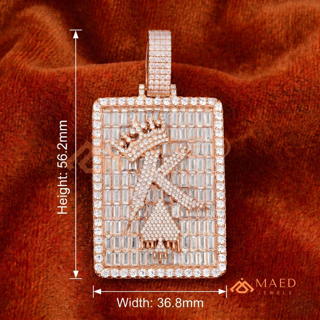 Custom King Spade Tag Pendant with Baguette & Round Cut Diamonds