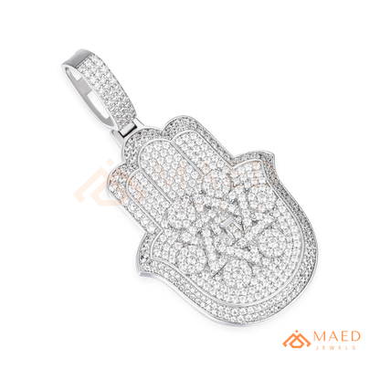 Iced Out Hamsa & Star of David Pendant with Chai Symbol - Sterling Silver, 14K Gold & Rose Gold