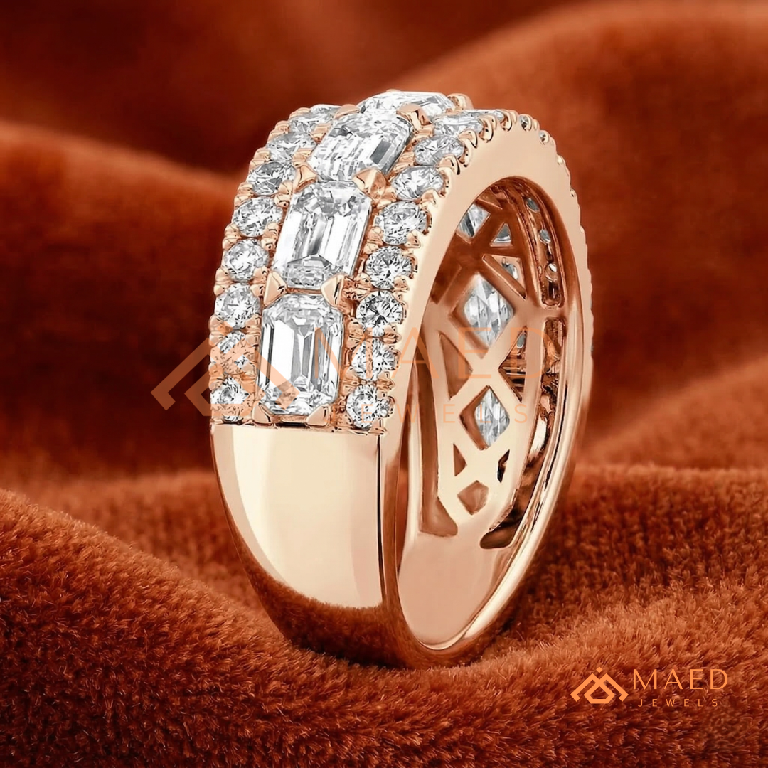 The Empress Triple-Row Eternity Band | Emerald & Round Cut Cluster Ring