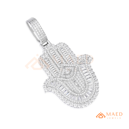 Iced-Out Hamsa Hand Pendant with Star of David & Menorah – Premium Micro-Pave Finish