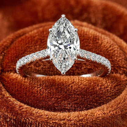 Classic Marquise [Gemstone Type] Solitaire Accent Ring in 14K Yellow Gold, Rose Gold & Silver