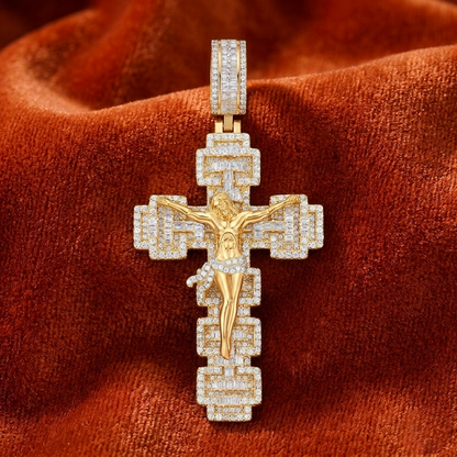 Crucifix Cross Pendant – Baguette & Micro Pave Hip Hop Necklace
