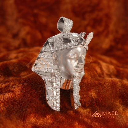 Heavy Egyptian Pharaoh Mask Statement Charm – Diamond Cluster Pendant